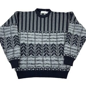 Vintage Grandpa Sweater Men XLT Black Gray Geometric Knit Golf 90s Cosby